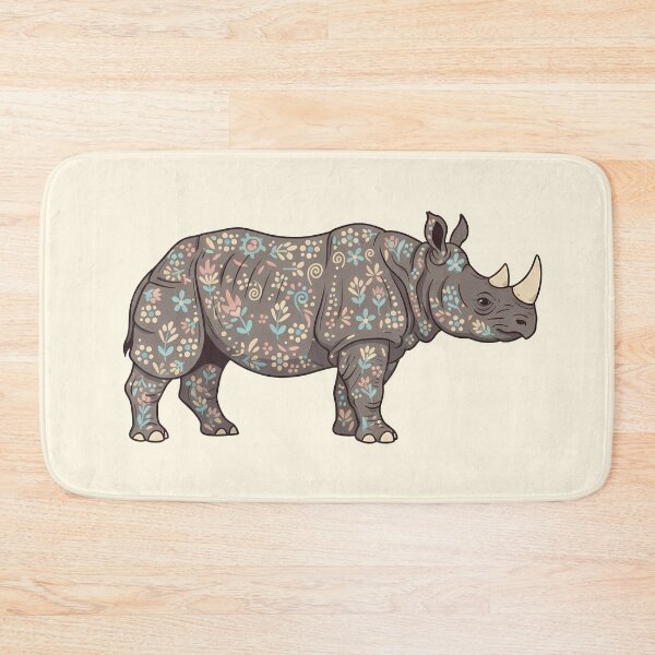 Item preview, Javan Rhino Silhouette with Floral Motifs – Scandinavian Folk Art by heidiannemorris © designed and sold by FOLK ART FUSION by heidiannemorris.
