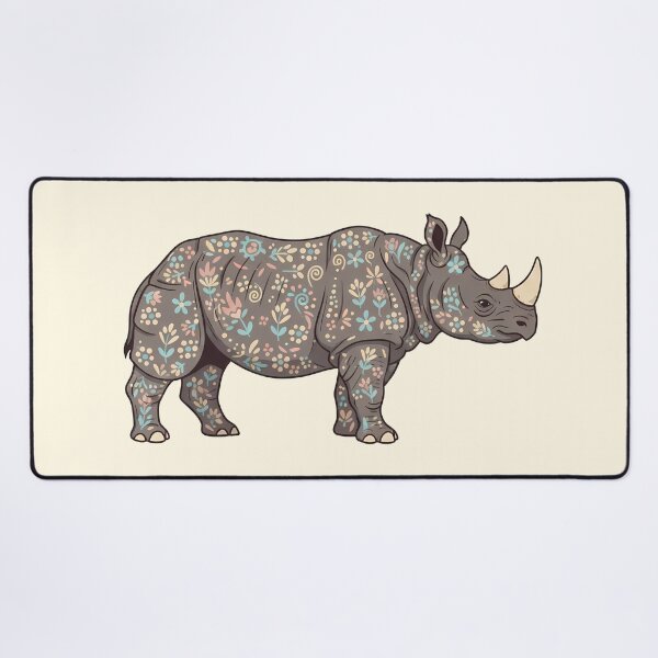 Item preview, Javan Rhino Silhouette with Floral Motifs – Scandinavian Folk Art by heidiannemorris © designed and sold by FOLK ART FUSION by heidiannemorris.