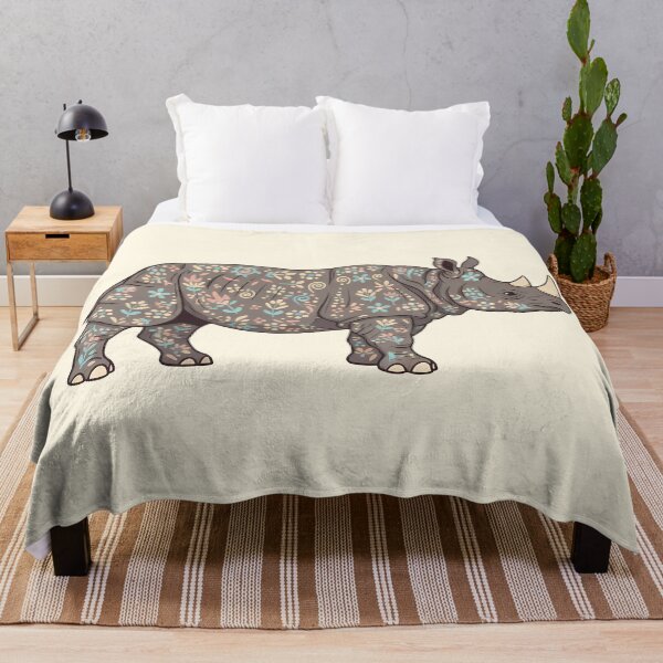 Item preview, Javan Rhino Silhouette with Floral Motifs – Scandinavian Folk Art by heidiannemorris © designed and sold by FOLK ART FUSION by heidiannemorris.