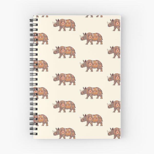 Item preview, Javan Rhino Silhouette with Floral Motifs – Scandinavian Folk Art by heidiannemorris © designed and sold by FOLK ART FUSION.