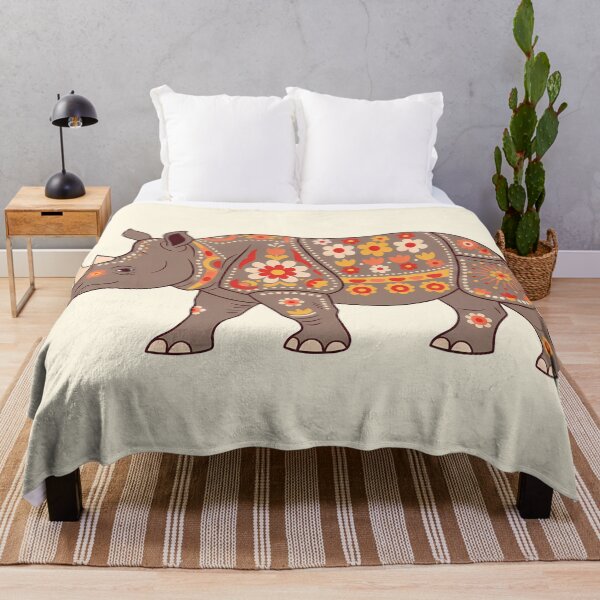 Item preview, Javan Rhino Silhouette with Floral Motifs – Scandinavian Folk Art by heidiannemorris © designed and sold by FOLK ART FUSION by heidiannemorris.