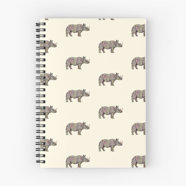 Item preview, Javan Rhino Silhouette with Floral Motifs – Scandinavian Folk Art by heidiannemorris © designed and sold by FOLK ART FUSION.