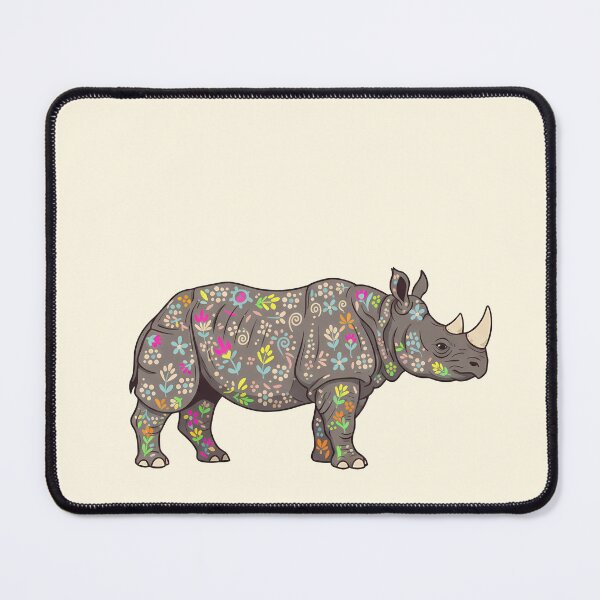 Item preview, Javan Rhino Silhouette with Floral Motifs – Scandinavian Folk Art by heidiannemorris © designed and sold by FOLK ART FUSION by heidiannemorris.