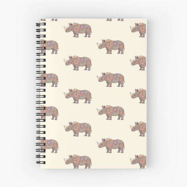 Item preview, Javan Rhino Silhouette with Floral Motifs – Scandinavian Folk Art by heidiannemorris © designed and sold by FOLK ART FUSION.