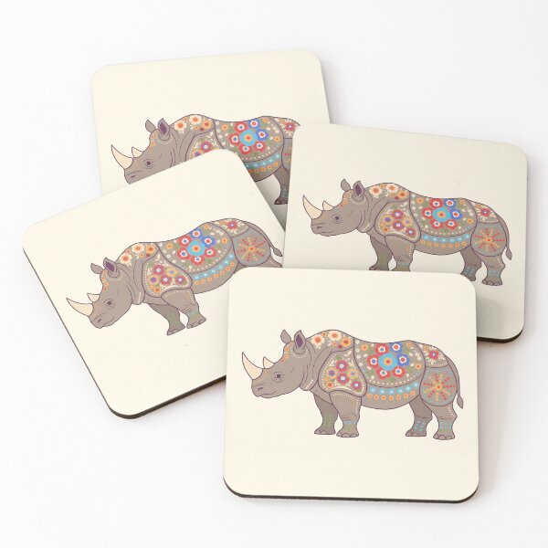 Item preview, Javan Rhino Silhouette with Floral Motifs – Scandinavian Folk Art by heidiannemorris © designed and sold by FOLK ART FUSION by heidiannemorris.