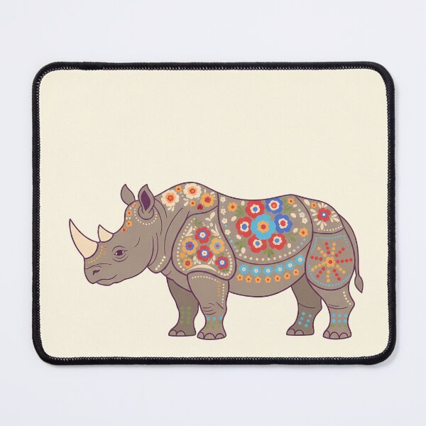 Item preview, Javan Rhino Silhouette with Floral Motifs – Scandinavian Folk Art by heidiannemorris © designed and sold by FOLK ART FUSION by heidiannemorris.