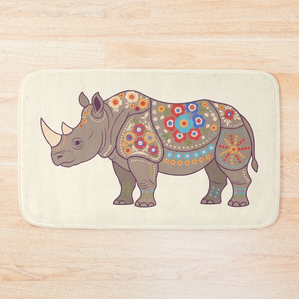 Item preview, Javan Rhino Silhouette with Floral Motifs – Scandinavian Folk Art by heidiannemorris © designed and sold by FOLK ART FUSION by heidiannemorris.