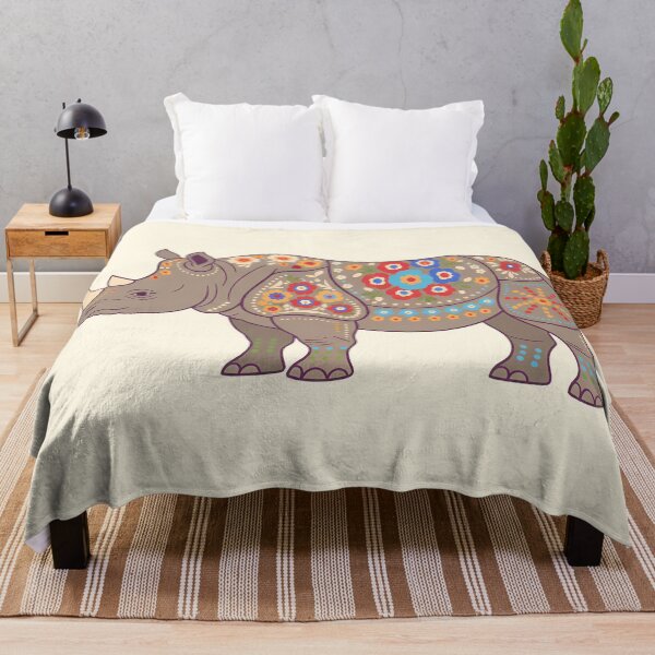 Item preview, Javan Rhino Silhouette with Floral Motifs – Scandinavian Folk Art by heidiannemorris © designed and sold by FOLK ART FUSION by heidiannemorris.
