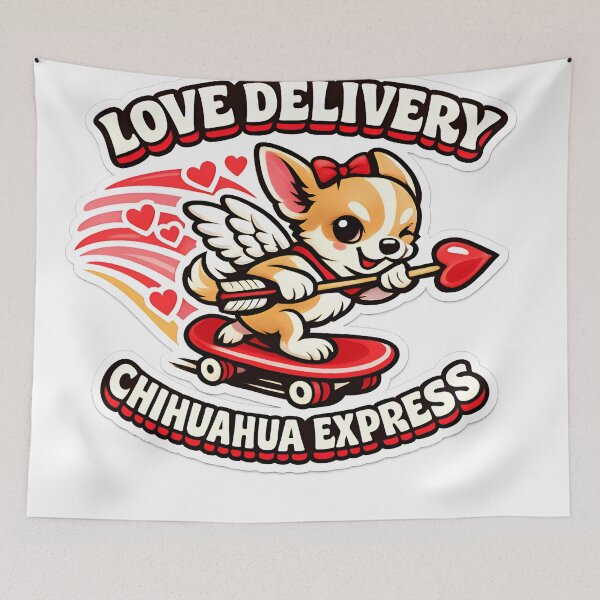 Item preview, Valentines Chihuahua Cupid Love Delivery Skateboard designed and sold by MukuMint.