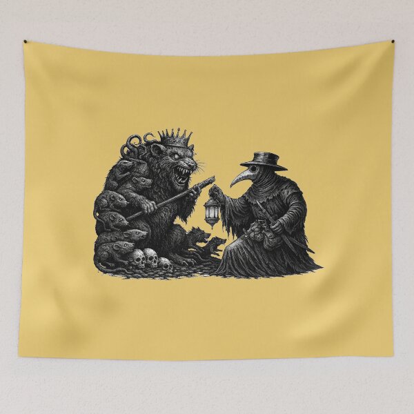 Item preview, Plague Rat King vs Plague Doctor – Dark Plaguecore Medieval Horror Etching Art designed and sold by Design by Anthony .