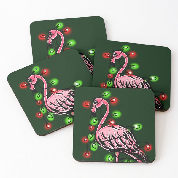 Artikelvorschau, Weihnachtsflamingo, rosa tropischer Weihnachtsvogel, rot-grüne Weihnachtslichter entworfen und verkauft von hollycooper.