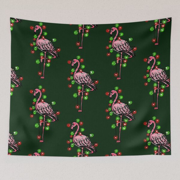 Item preview, Christmas Flamingo, pink tropical holiday bird red green christmas lights designed and sold by hollycooper.