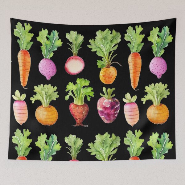 Item preview,  Watercolor root vegetable pattern, carrots, beets, radishes, parsnips, rutabagas, potatoes  designed and sold by hollycooper.