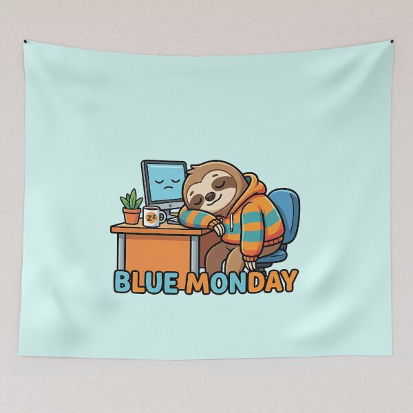 Item preview, Blue Monday Lazy Sloth Sleeping at Office Desk designed and sold by WildCute.