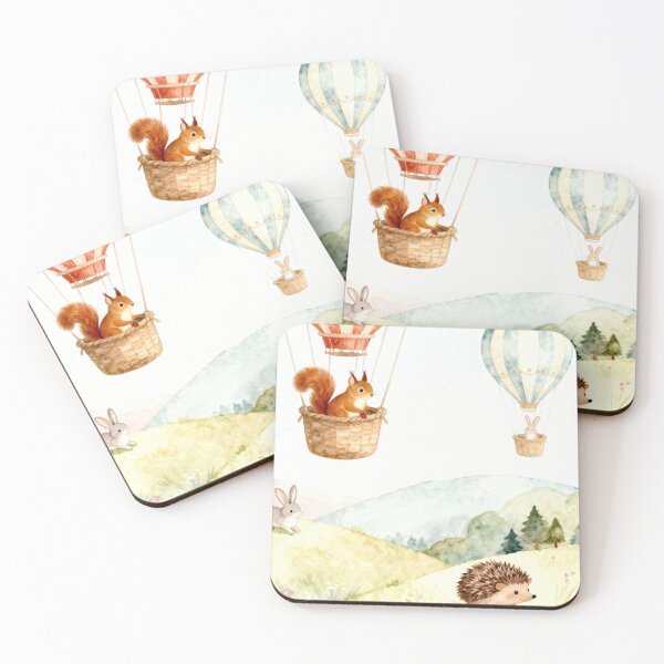 Item preview, Woodland Friends Hot Air Balloon Adventure - Watercolor Nursery Art designed and sold by HappySproutArt.