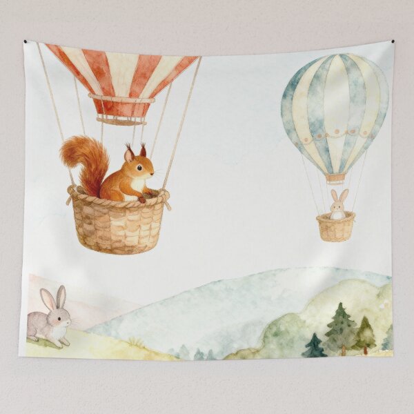 Item preview, Woodland Friends Hot Air Balloon Adventure - Watercolor Nursery Art designed and sold by HappySproutArt.