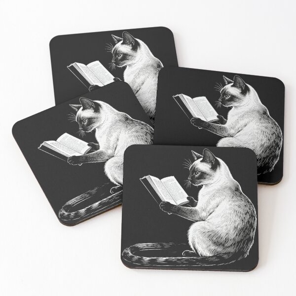 Item preview, Siamese Cat Reading Book Engraving – Vintage Cat Illustration designed and sold by CatVibesStudio.