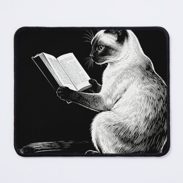 Item preview, Siamese Cat Reading Book Engraving – Vintage Cat Illustration designed and sold by CatVibesStudio.