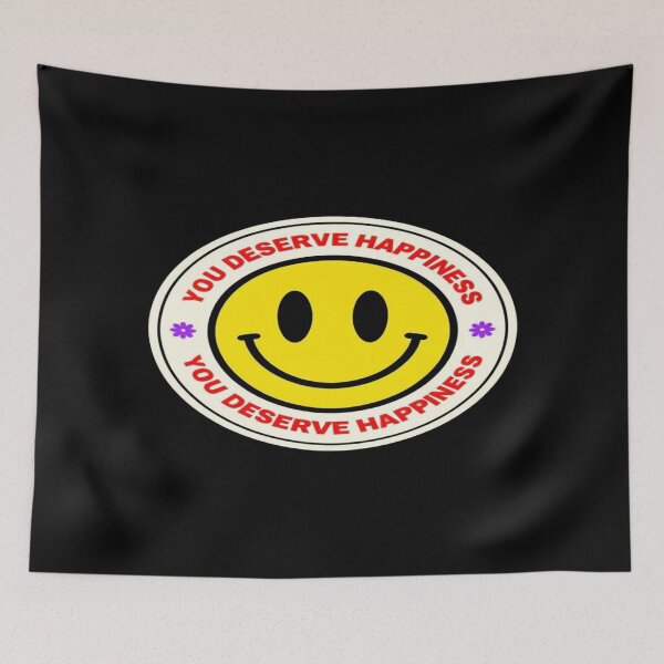 Item preview, Smiley Face "You Deserve Happiness" Motivational Quote Design – Positive Mental Health Gift Idea designed and sold by Bright Nest Studio.