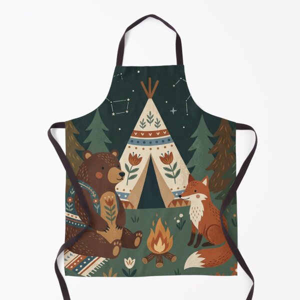 Item preview, Starlit Campfire Friends - Folk Art Bear and Fox Forest Nursery Decor designed and sold by HappySproutArt.