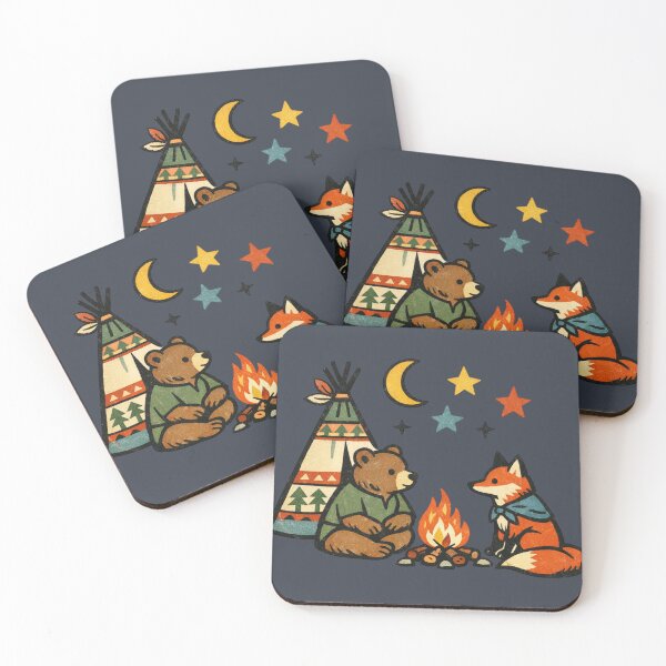 Item preview, Retro Campfire Companions - Vintage Bear and Fox Adventure designed and sold by HappySproutArt.