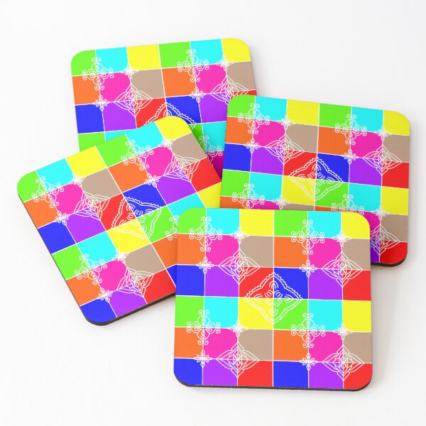 Item preview, "Color Tile Grid with Ornamental White Motifs" designed and sold by nighttime1990.