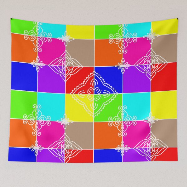 Item preview, "Color Tile Grid with Ornamental White Motifs" designed and sold by nighttime1990.
