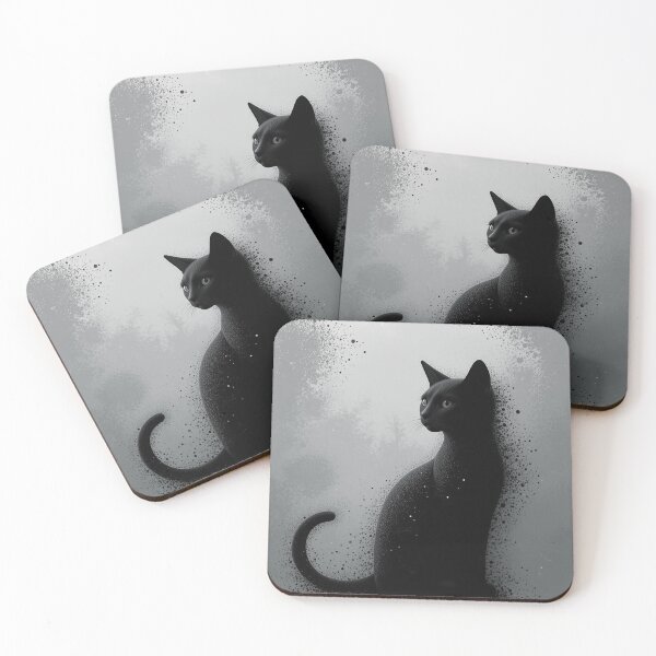 Item preview, A sleek black cat sits gracefully amid grayscale ink splatters, creating a moody, mysterious atmosphere. This artistic composition blends minimal color with bold texture designed and sold by Dejbar.