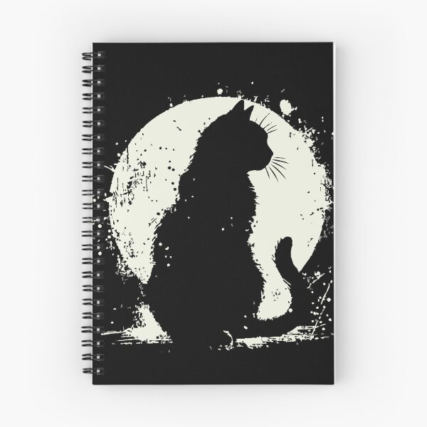 Item preview, A stark black cat silhouette sits inside a white, splattered circle, creating a moody night scene with painterly textures. The composition conveys mystery designed and sold by Dejbar.