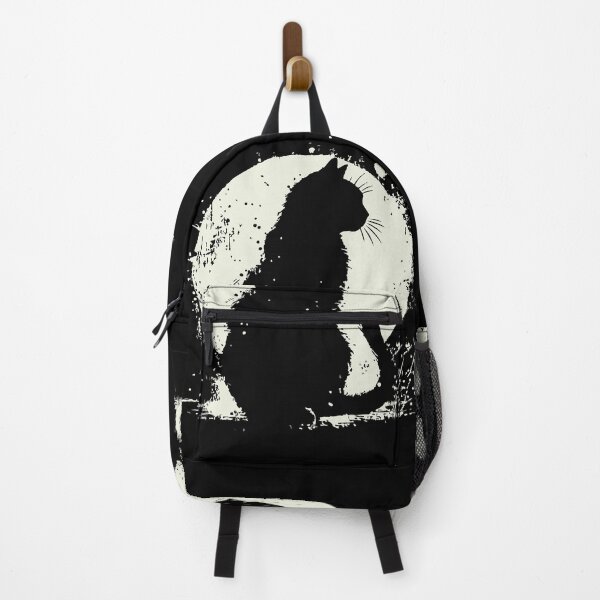 Item preview, A stark black cat silhouette sits inside a white, splattered circle, creating a moody night scene with painterly textures. The composition conveys mystery designed and sold by Dejbar.