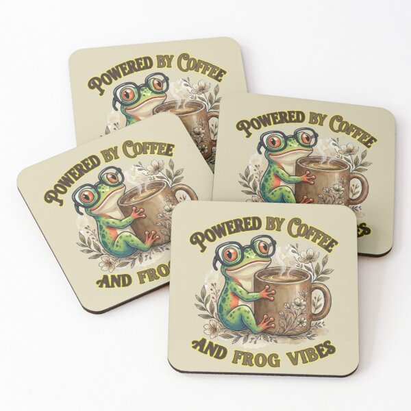 Item preview, Powered by Coffee & Frog Vibes – Funny Coffee Quote, Cute Frog with Glasses designed and sold by Williams Anderson.