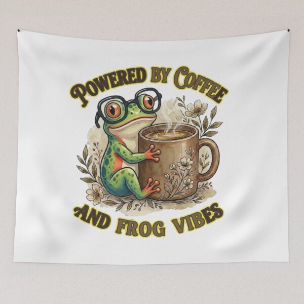 Item preview, Powered by Coffee & Frog Vibes – Funny Coffee Quote, Cute Frog with Glasses designed and sold by Williams Anderson.