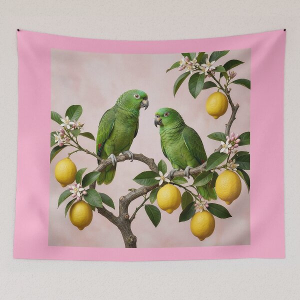 Item preview, Green Parrots on Lemon Tree Branch designed and sold by Tridentulus.