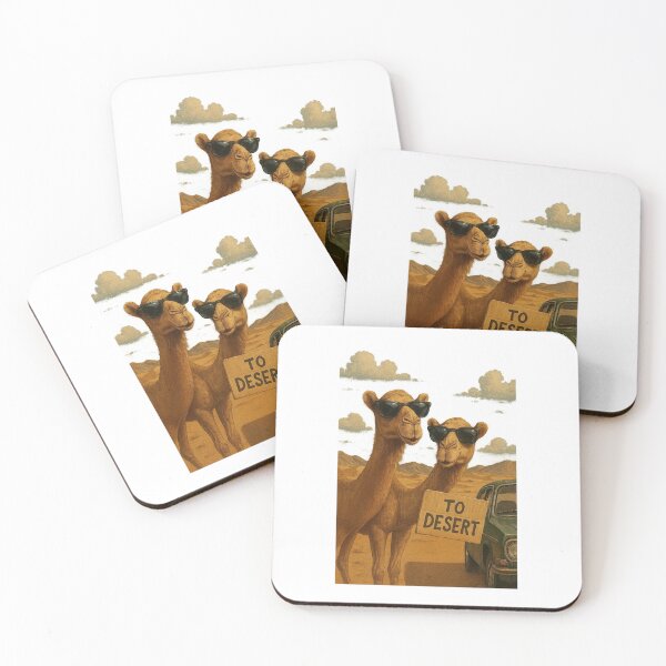 Item preview, Stylish Camels with Sunglasses in the Desert - Vintage Adventure designed and sold by ARTGENERATESART.