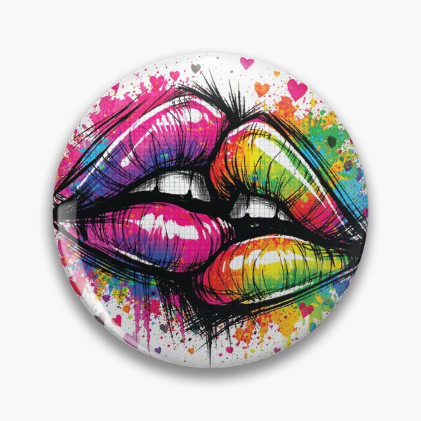 Item preview, Graffiti style lips in a rainbow of colors burst , surrounded by splatter and small hearts. A dynamic, energetic image conveying love, passion, creativity designed and sold by Dejbar.