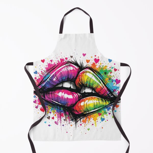 Item preview, Graffiti style lips in a rainbow of colors burst , surrounded by splatter and small hearts. A dynamic, energetic image conveying love, passion, creativity designed and sold by Dejbar.