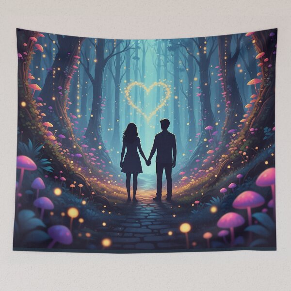 Item preview, Enchanted Forest Love – Magical Couple Under Glowing Heart designed and sold by Y-MOONSTAR.