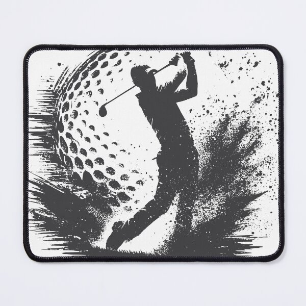 Item preview, Depicts a silhouetted golfer in mid-swing, surrounded by creative black and white splatter effects in a circular frame. Perfect for themes of sports, golf, art, and motion. designed and sold by Dejbar.