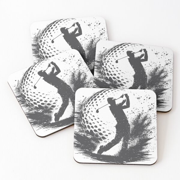 Item preview, Depicts a silhouetted golfer in mid-swing, surrounded by creative black and white splatter effects in a circular frame. Perfect for themes of sports, golf, art, and motion. designed and sold by Dejbar.
