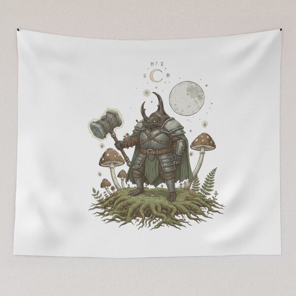 Item preview, Vintage Beetle Paladin Art | Mystical Insect Warrior with Stone Hammer designed and sold by SlomianyPisarz.