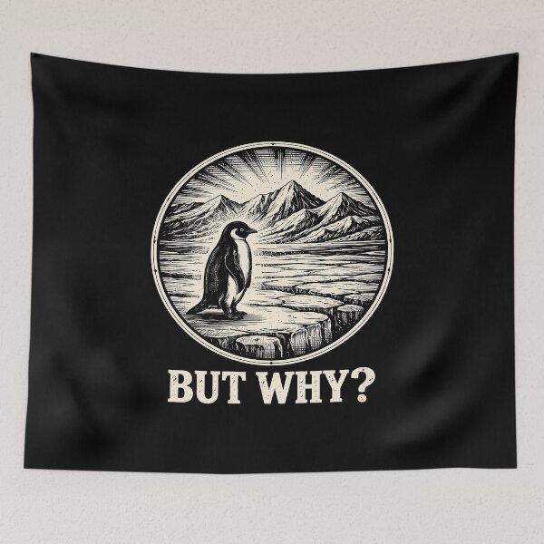 Item preview, Penguin But Why Mountains ,Penguin Heading to Mountain - Nihilist Penguin  designed and sold by gear-posters.