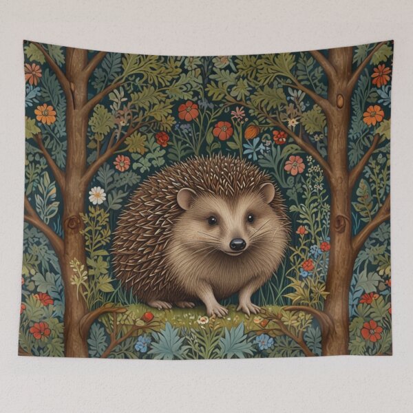 Item preview, Vintage hedgehog woodland forest floral fauna  designed and sold by hollycooper.