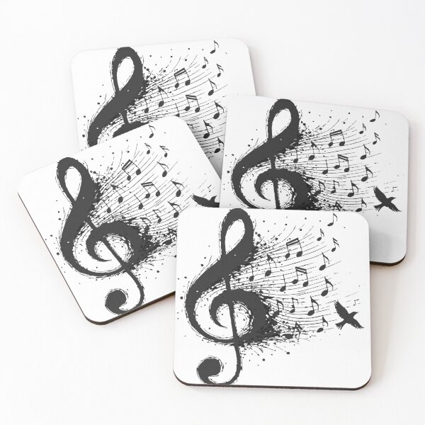 Item preview,  Bold, grunge-style illustration featuring a large treble clef and flowing notes, with splatters and a perched bird. Perfect for music, art, and creative media projects designed and sold by Dejbar.