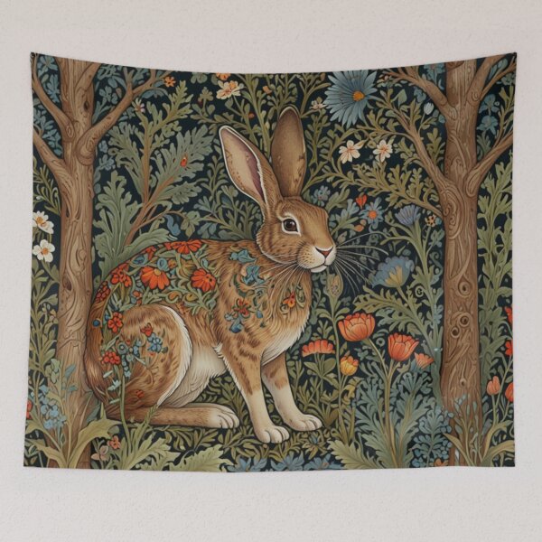 Item preview, Vintage art nouveau woodland forest floral rabbit boho floral garden  designed and sold by hollycooper.