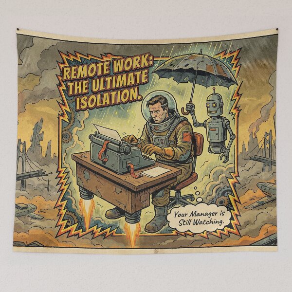 Item preview, Work From Home Mandate Retro Futuristic Illustration designed and sold by SavinMercantile.