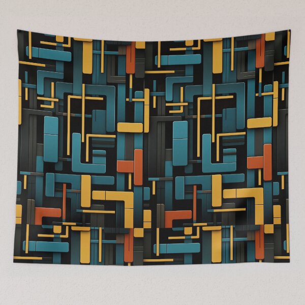 Item preview, Modern 3D Geometric Tech - Deep Teal and Mustard Abstract Pattern designed and sold by Maryam_ART.