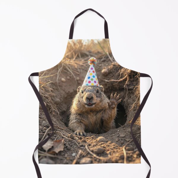 Item preview, Waving Groundhog With Birthday Party Hat designed and sold by Maria Dryfhout.