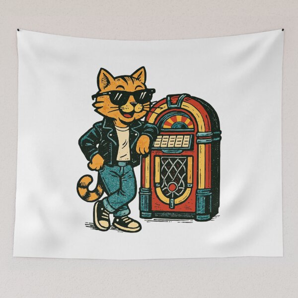 Item preview, Cat wearing sunglasses at the jukebox Retro Comic designed and sold by Pineapple-Tree.