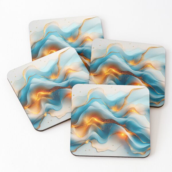 Item preview, Abstract Blue and  Gold Fluid Waves – Elegant 3D Abstract Background Art designed and sold by MargaretWiktor.