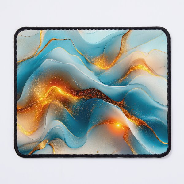 Item preview, Abstract Blue and  Gold Fluid Waves – Elegant 3D Abstract Background Art designed and sold by MargaretWiktor.